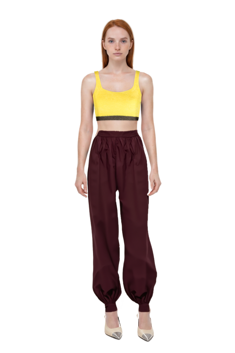 Outfit gathered-cuff loose-fit trousers and cassandre-plaque pumps