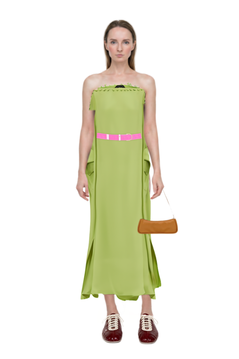 Outfit one-shoulder button-detail kaftan and looong m shoulder bag