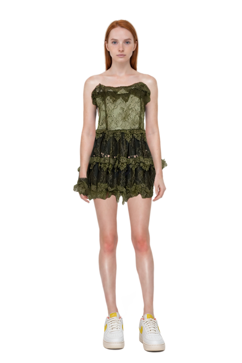 Outfit air force 1 '07 lx "white/phantom/pearl white/yell" sneakers and ruffled mini dress