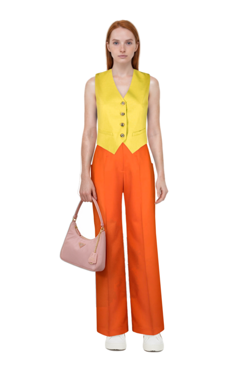 Outfit mini re-edition 2005 re-nylon and saffiano bag and pinko waistcoat