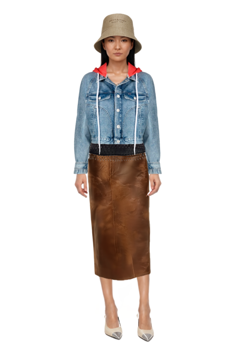 Outfit crinkled-effect midi skirt and cassandre-plaque pumps