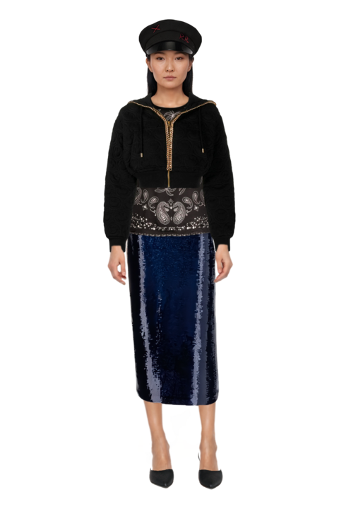 Outfit le cœur pointed-toe mules and sequin-embellished pencil skirt