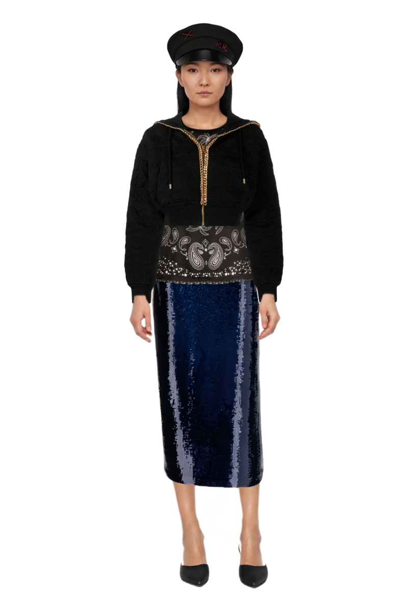 Outfit le cœur pointed-toe mules and sequin-embellished pencil skirt