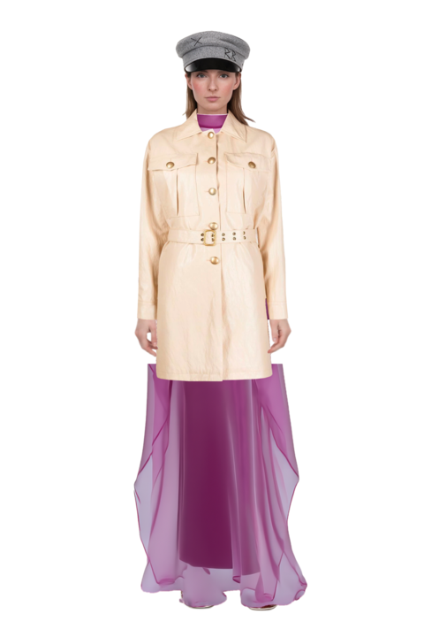 Outfit sphinx high-neck kaftan dress and leren leather ballerina sneakers