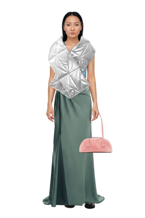 Outfit one-shoulder satin maxi dress and bessette leather tote bag