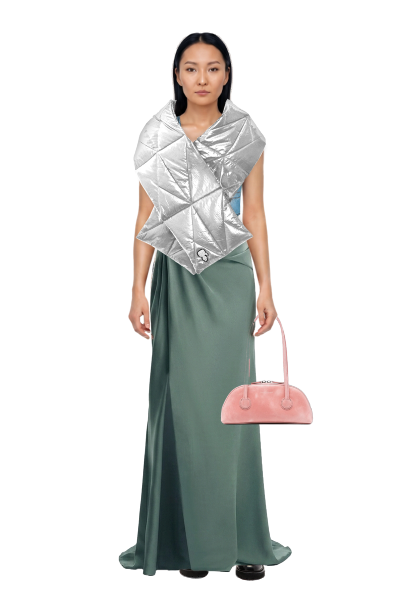 Outfit one-shoulder satin maxi dress and bessette leather tote bag