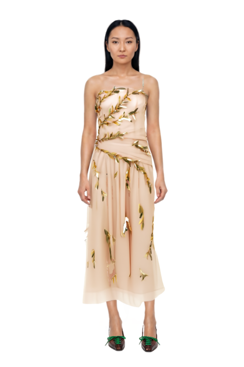Outfit lace-up pointed-toe pumps and embroidered tulle strapless midi dress
