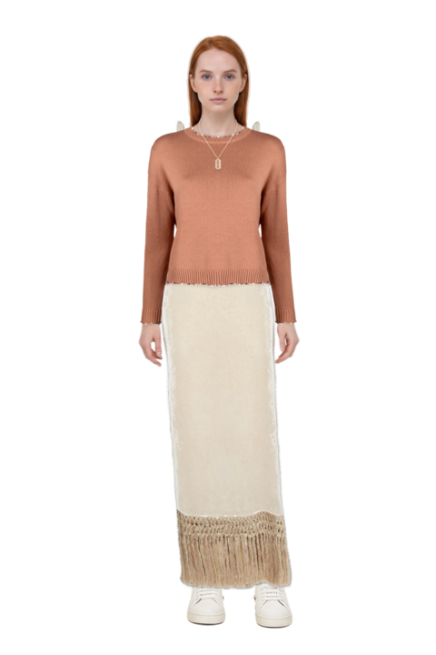 Outfit agrigento disco sequin fringed midi dress and pinko sweater