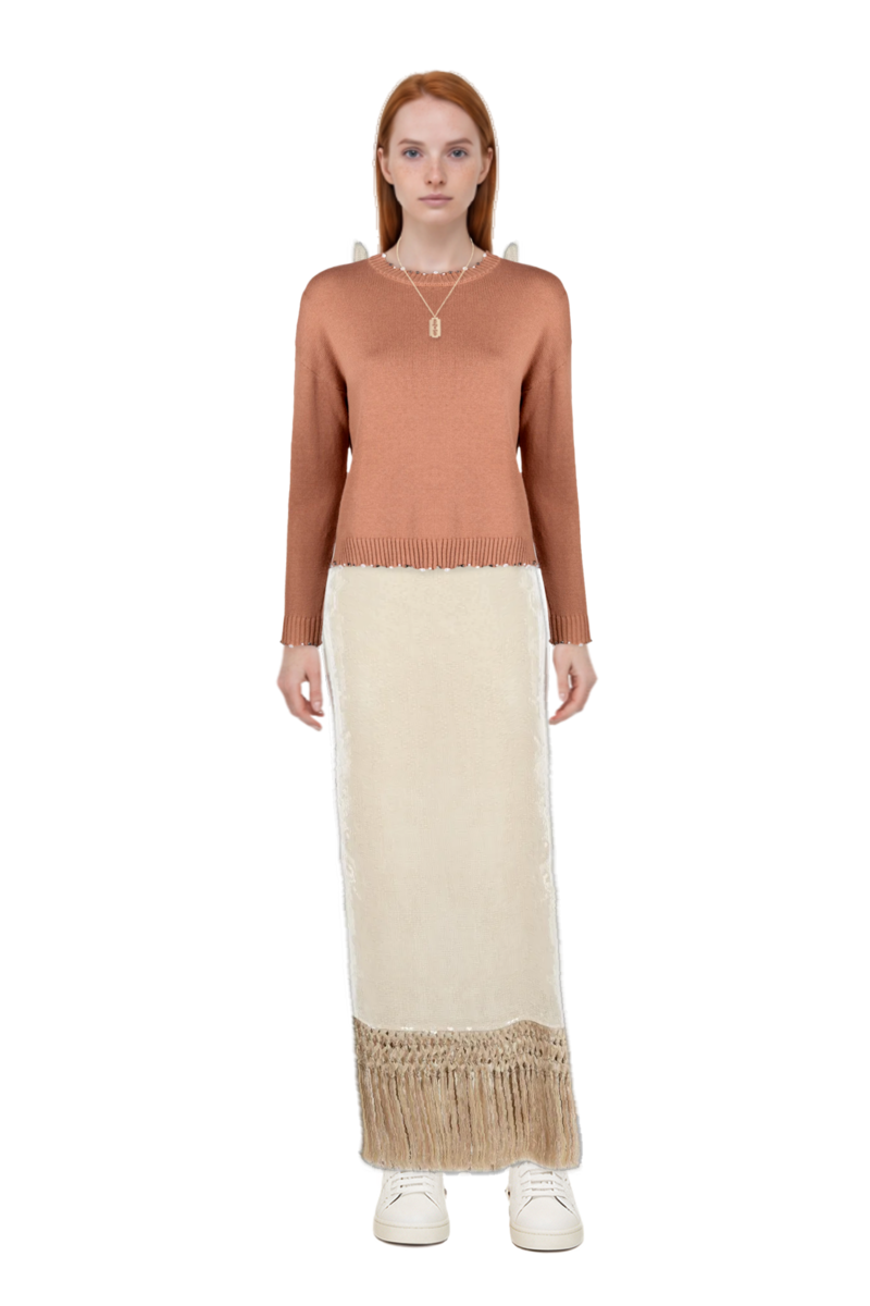 Outfit agrigento disco sequin fringed midi dress and pinko sweater