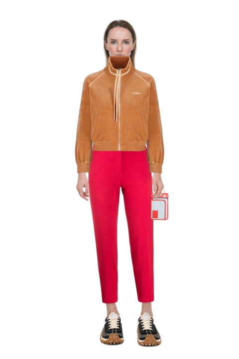Outfit logo-embroidered velvet sweater and mesh mirage sneakers