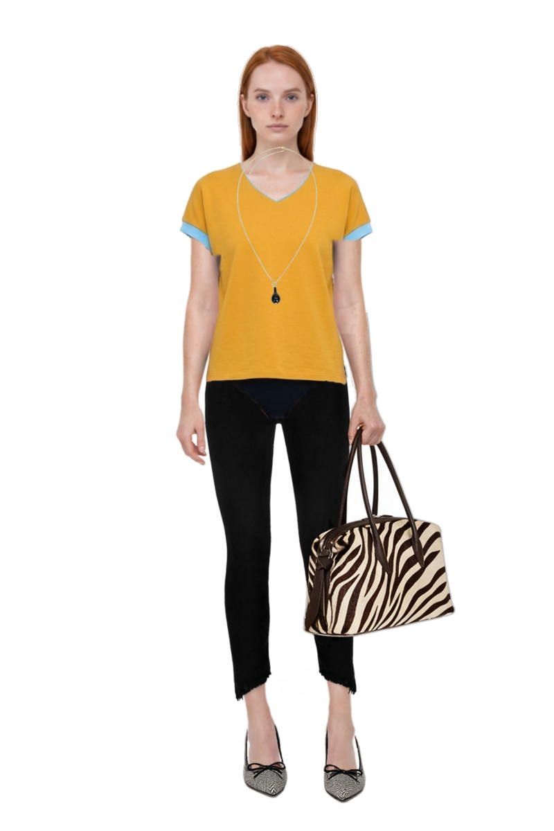 Outfit brioche duffle zebra-print shoulder bag and drop-pendant necklace