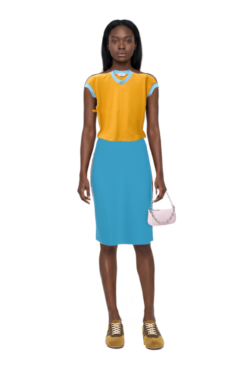 Outfit high-waist pencil skirt and stretch cotton-jersey t-shirt