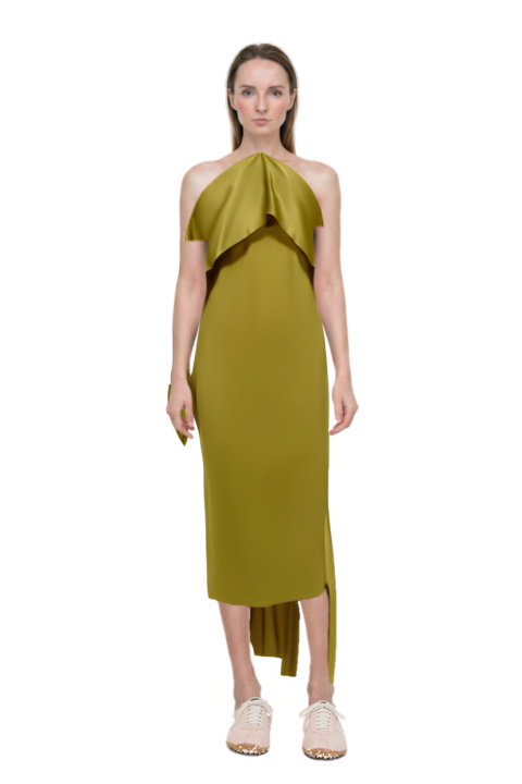 Outfit nan draped dress and x jacquemus moon shoe sneakers