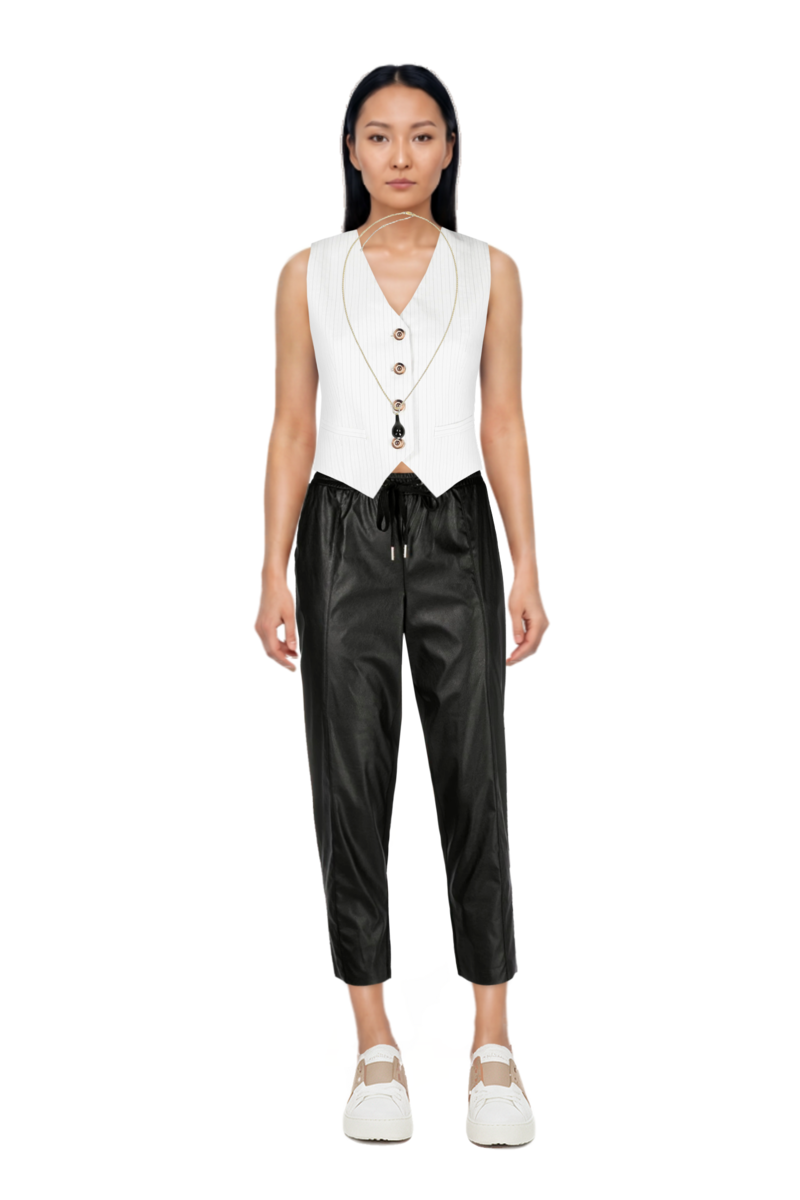 Outfit drop-pendant necklace and pinko waistcoat