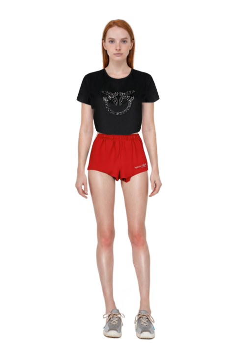 Outfit bubble technical fabric and suede sneakers and logo-print cotton shorts