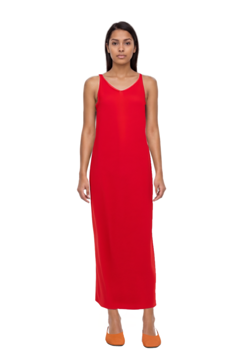 Outfit asymmetric sleeveless dress and 23 sandals