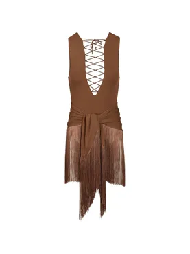 Taller Marmo Sahara lace-up fringed swimsuit