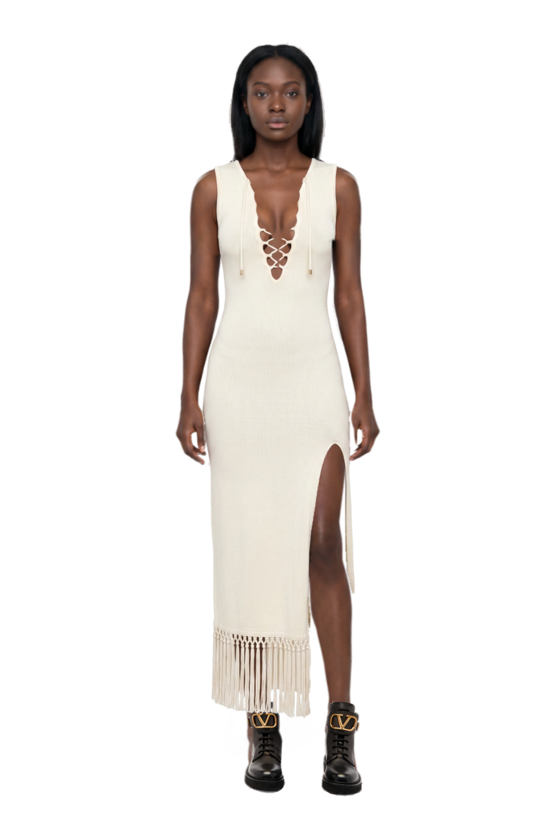 Outfit sahara lace-up fringe midi dress and 23 ankle boots