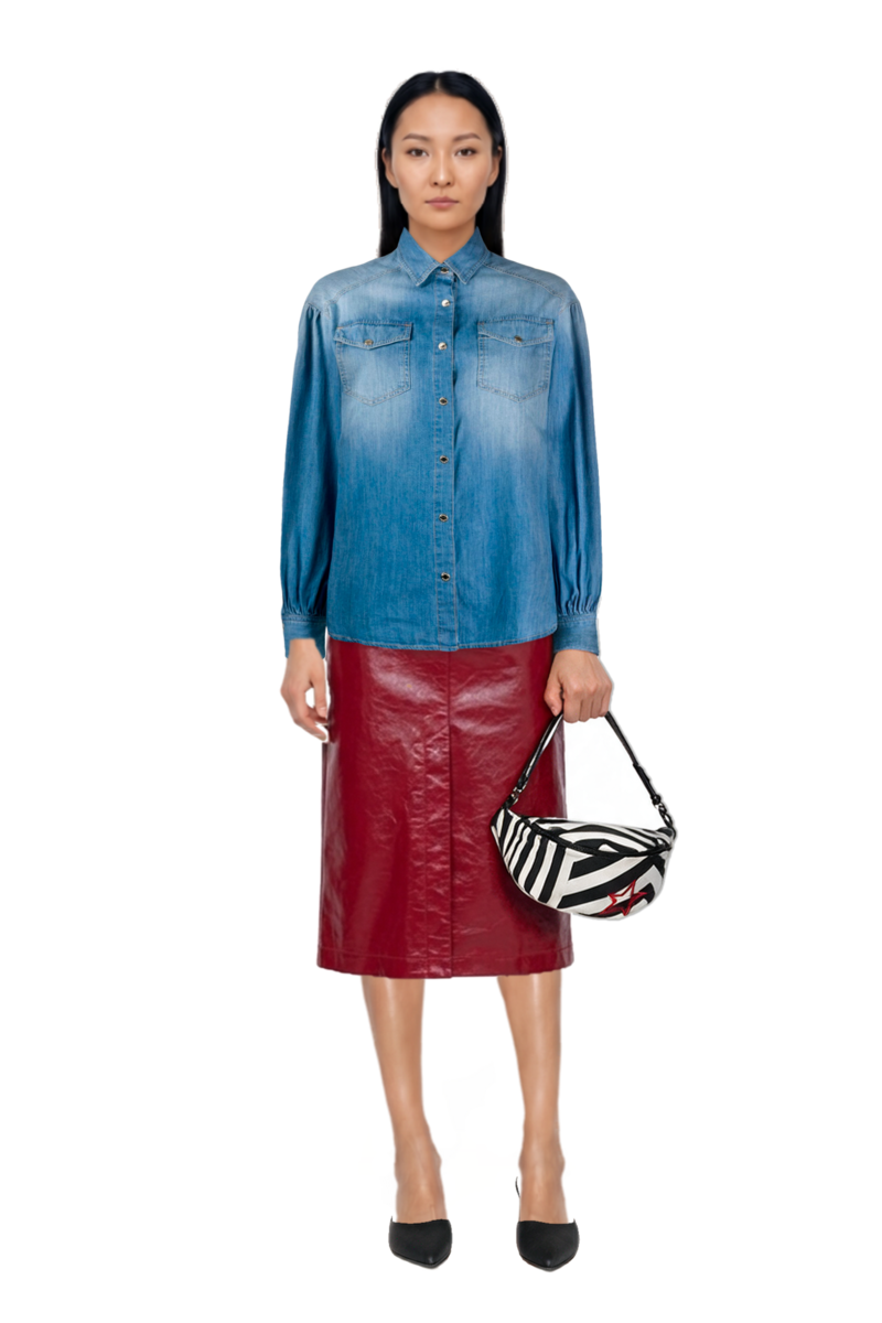 Outfit le cœur pointed-toe mules and leather skirt
