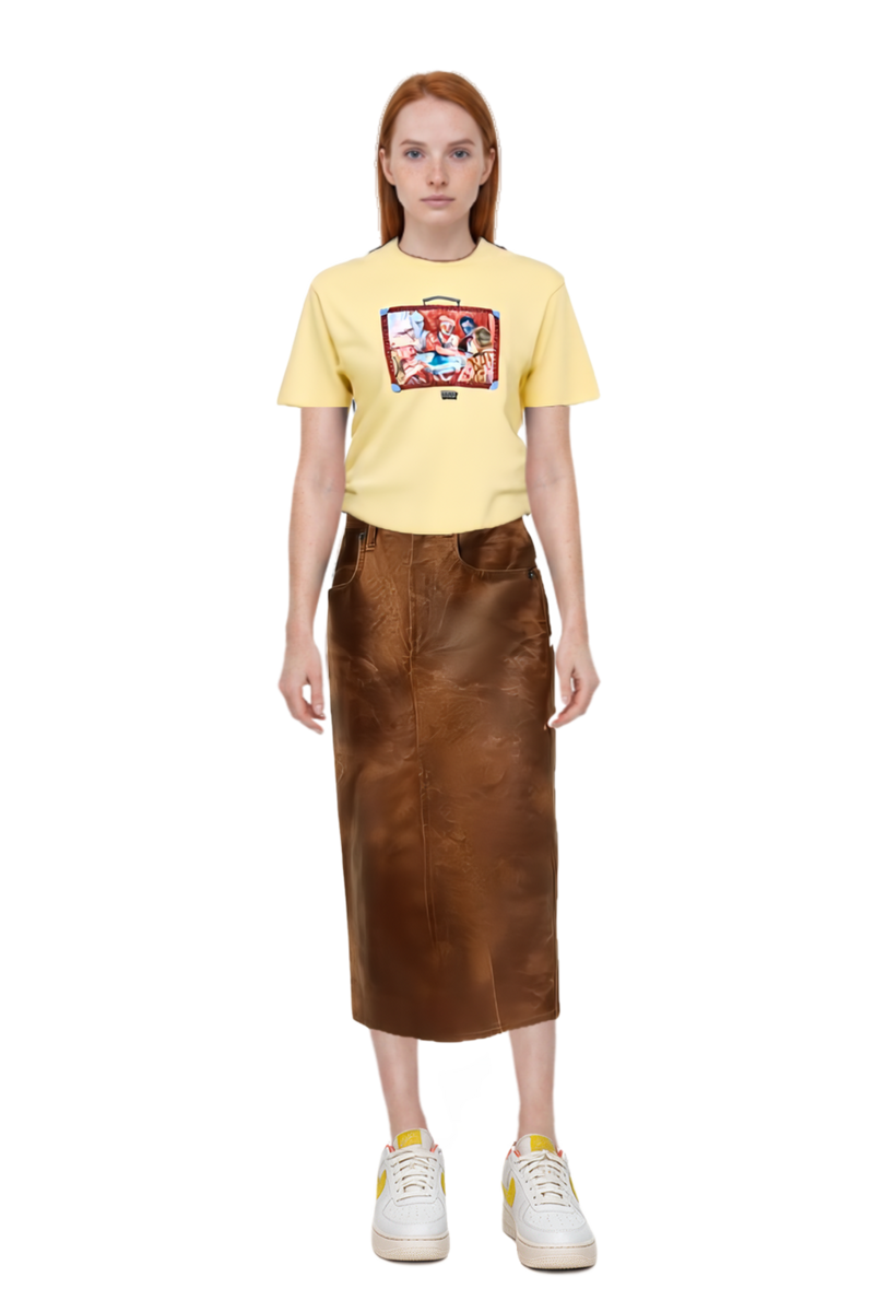 Outfit crinkled-effect midi skirt and trunk graphic-print t-shirt