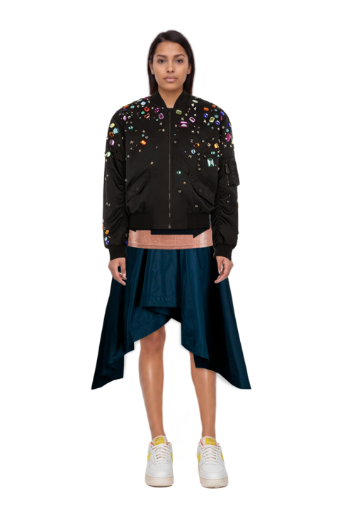 Outfit embellished bomber jacket and air force 1 '07 lx "white/phantom/pearl white/yell" sneakers