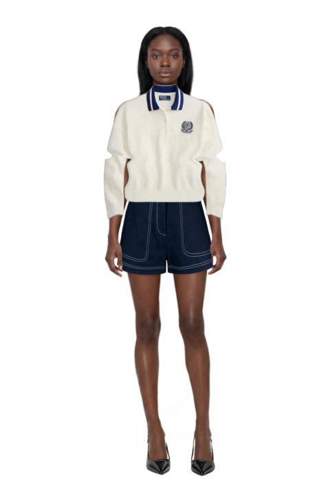 Outfit wimbledon waffle-knit embroidered sweater and decollete slingback pointed-toe pumps