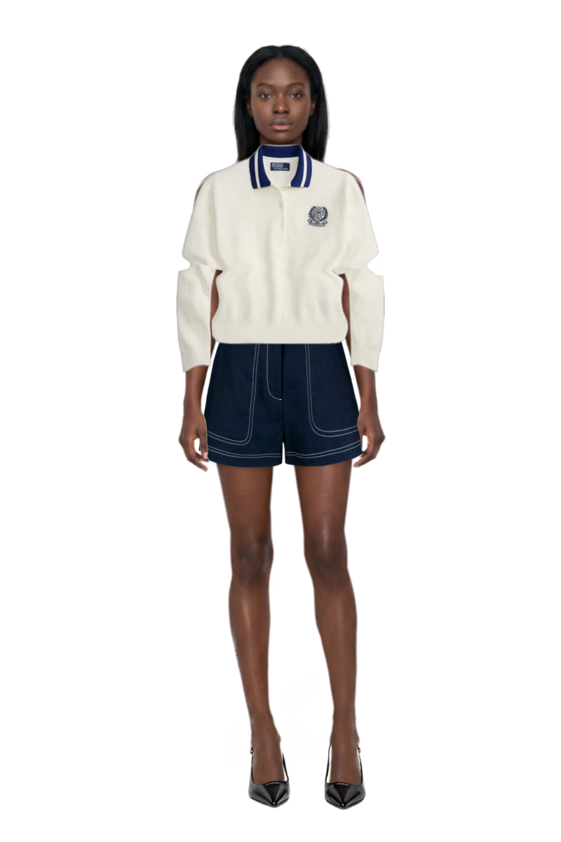Outfit wimbledon waffle-knit embroidered sweater and decollete slingback pointed-toe pumps