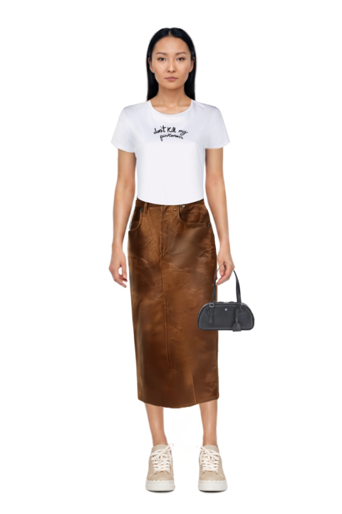 Outfit medium friday curved tote bag and crinkled-effect midi skirt