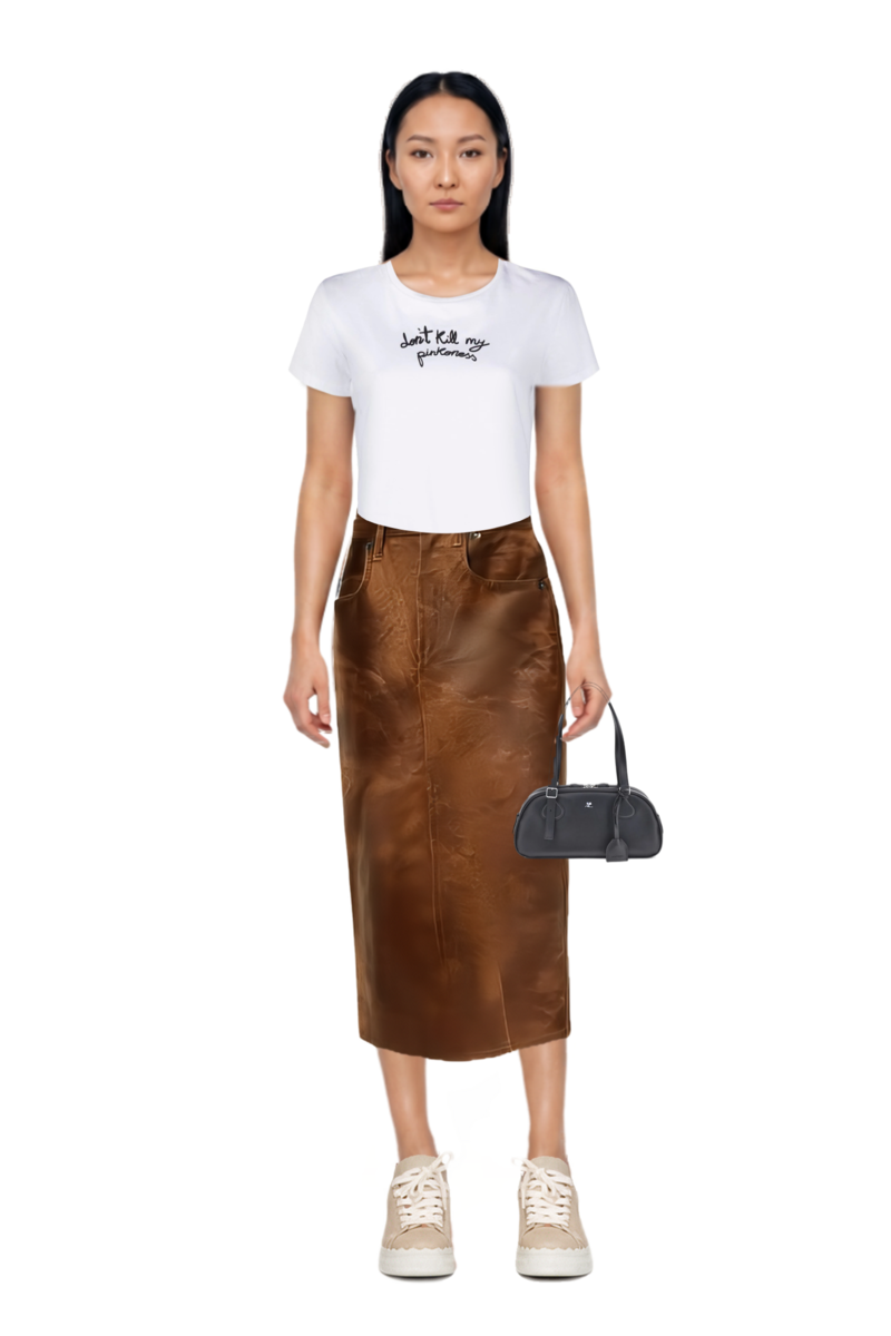 Outfit medium friday curved tote bag and crinkled-effect midi skirt