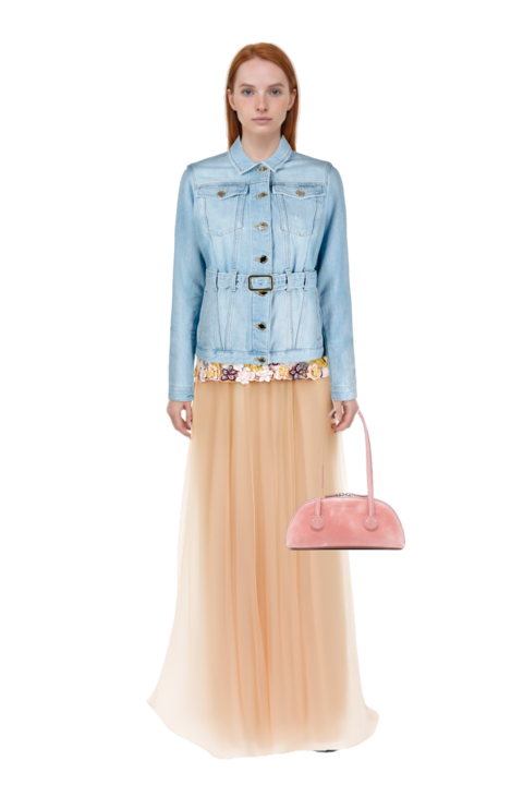 Outfit bessette leather tote bag and thia floral-embroidered strapless maxi dress