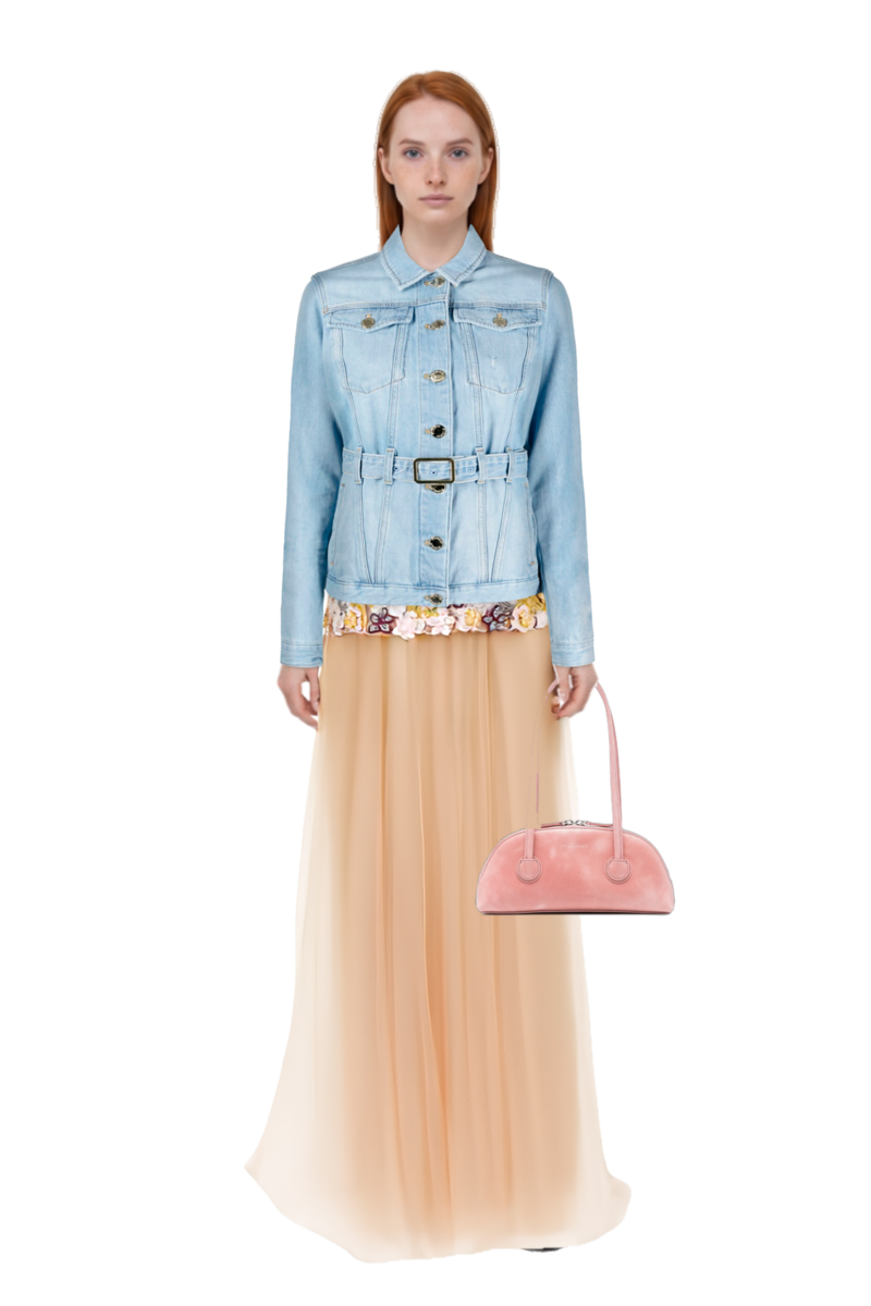 Outfit bessette leather tote bag and thia floral-embroidered strapless maxi dress