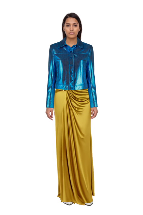 Outfit fame leather pumps and ruched evening gown