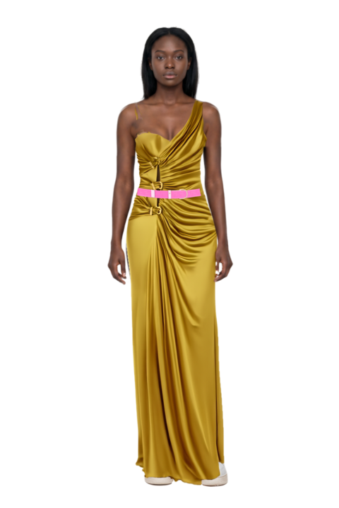 Outfit ruched evening gown and air force 1 '07 lx "white/phantom/pearl white/yell" sneakers