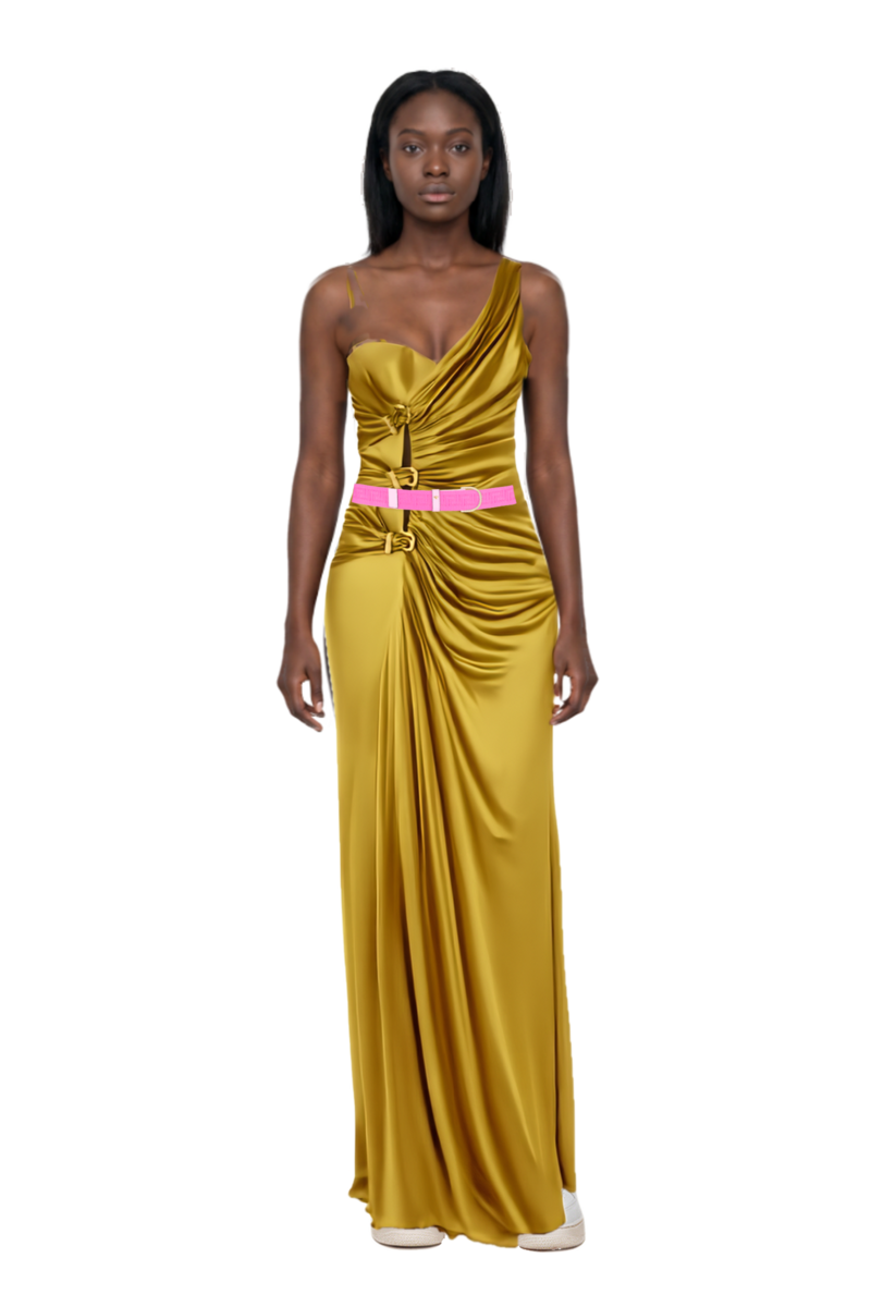 Outfit ruched evening gown and air force 1 '07 lx "white/phantom/pearl white/yell" sneakers