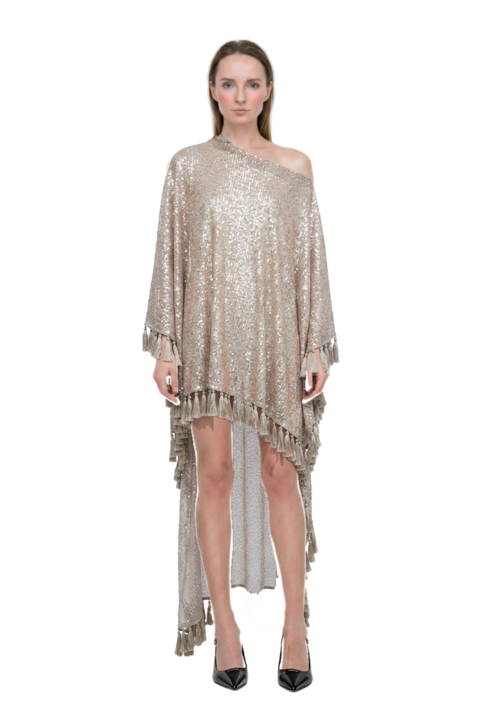Outfit trebbia disco fringed kaftan dress and decollete slingback pointed-toe pumps