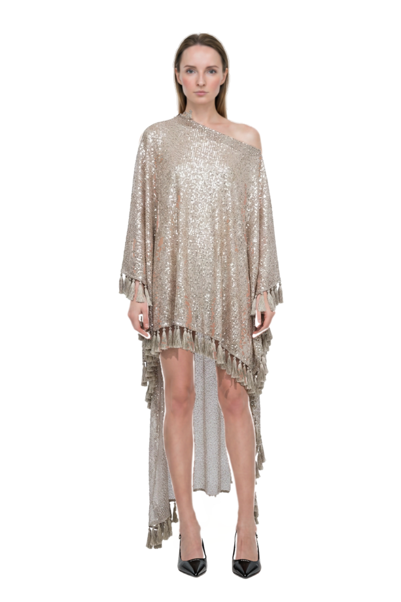 Outfit trebbia disco fringed kaftan dress and decollete slingback pointed-toe pumps