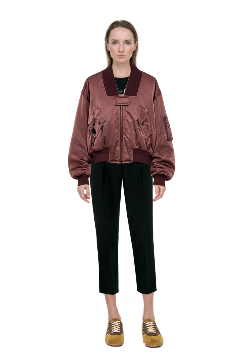 Outfit ribbed-trim zip-up bomber jacket and suede sneakers