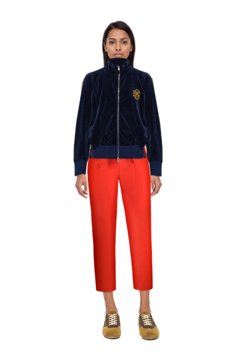 Outfit logo-embroidered zip-up sweatshirt and suede sneakers