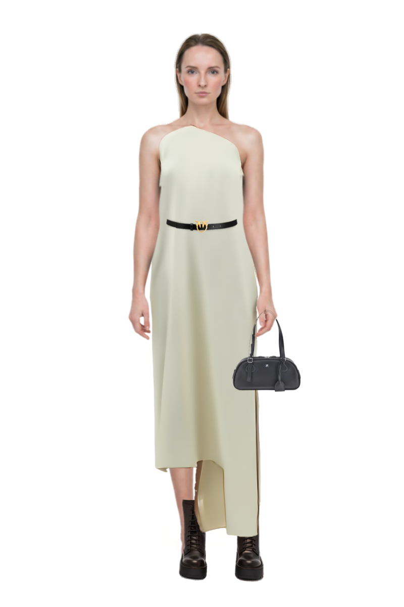 Outfit florinda one-shoulder slit dress and medium friday curved tote bag