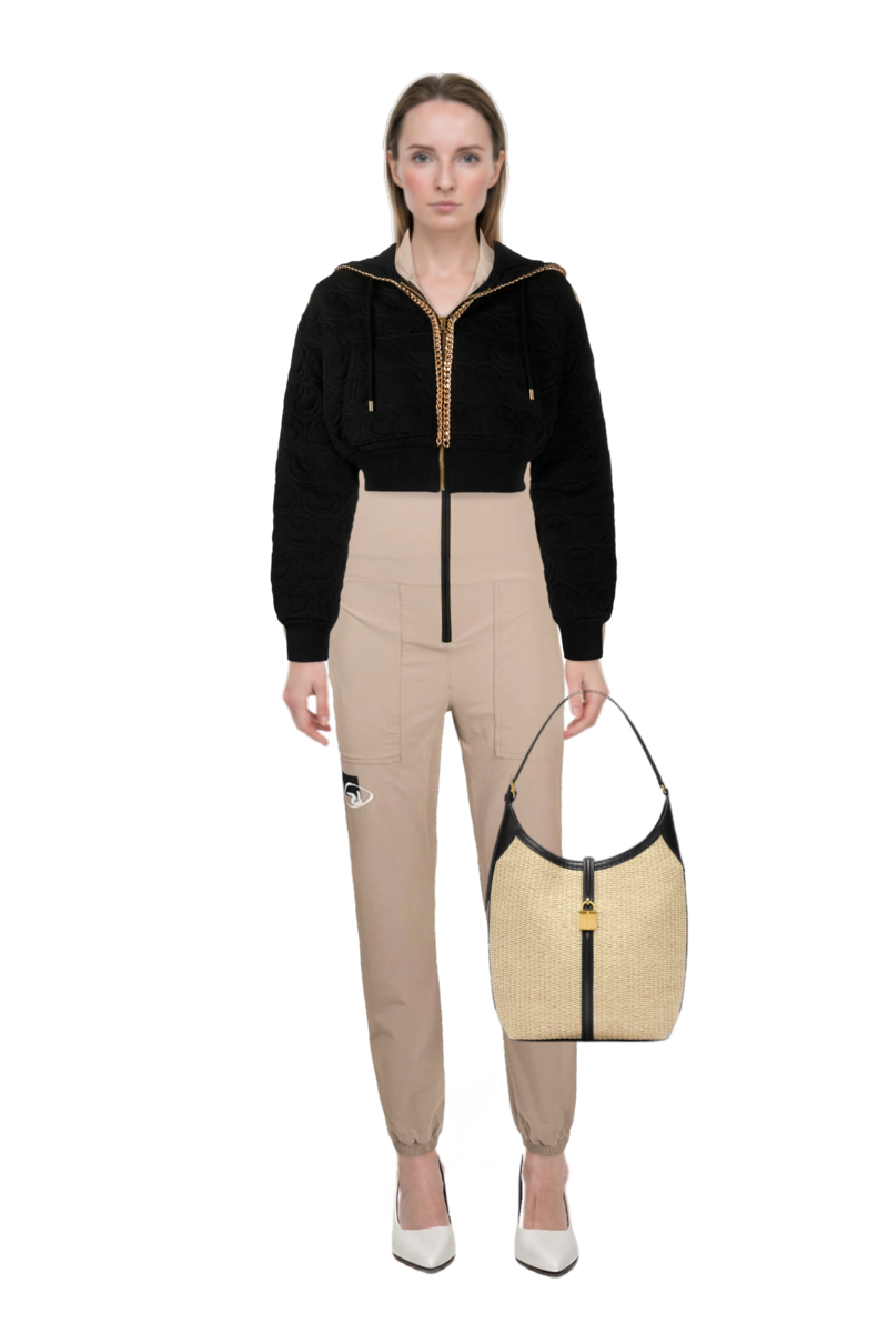 Outfit siena raffia tote bag and fame leather pumps