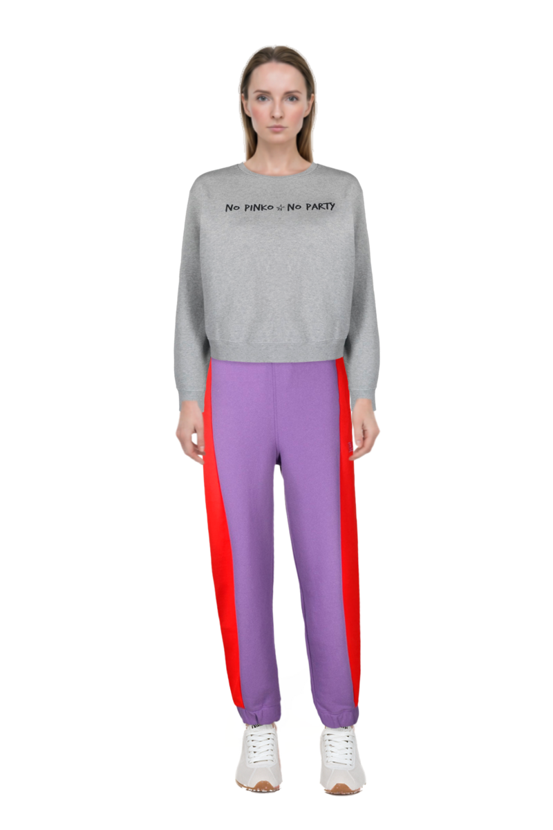 Outfit plume mesh fabric sneakers and pinko sweatshirt