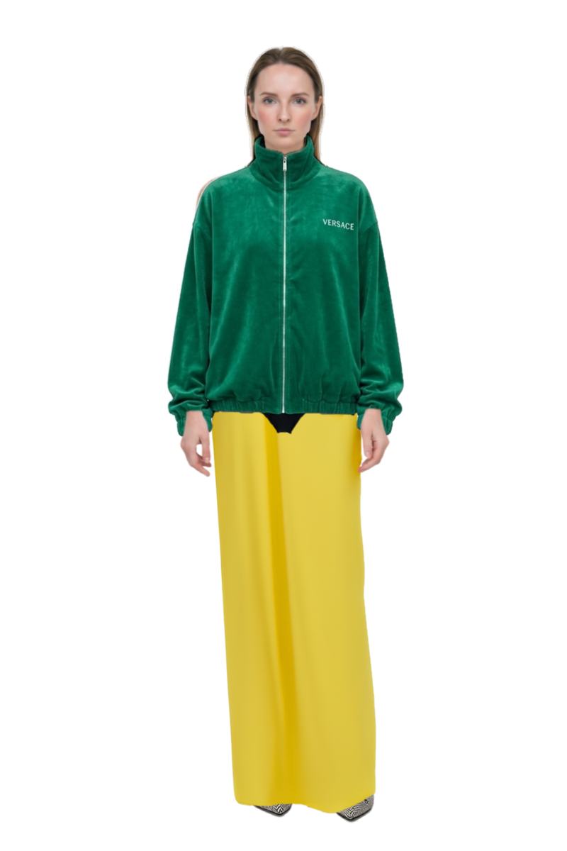 Outfit astor halterneck maxi dress and cotton-terry jacquard zip sweatshirt