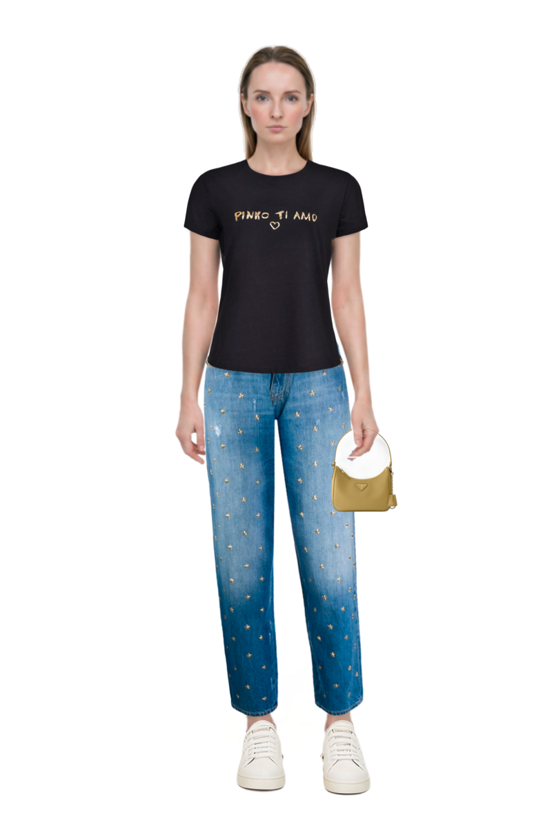 Outfit re-edition 2005 saffiano leather mini-bag and pinko t-shirt