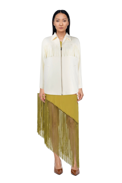 Outfit gunilla fringed one-shoulder dress and 80mm vrushali pumps