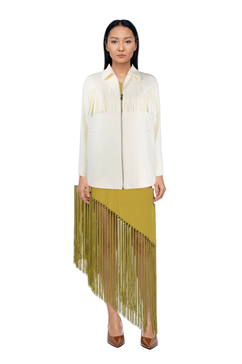 Outfit gunilla fringed one-shoulder dress and 80mm vrushali pumps