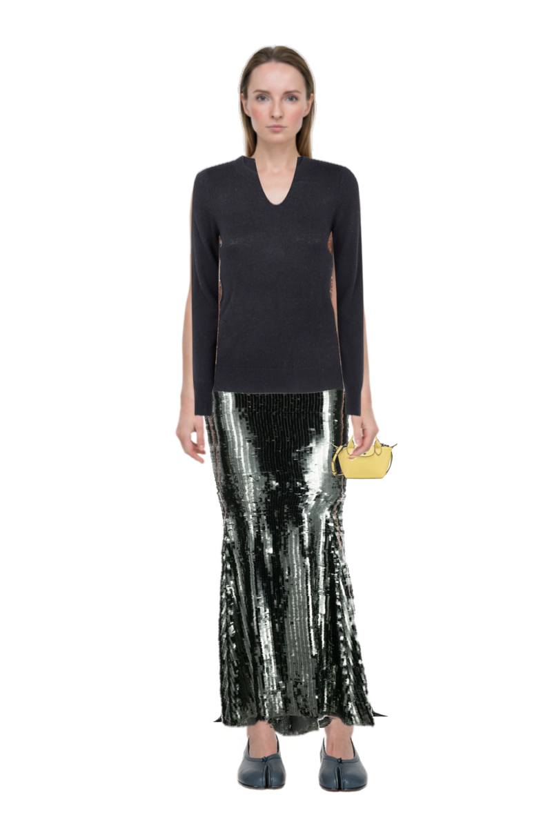 Outfit tabi ballet flats and sequinned maxi skirt