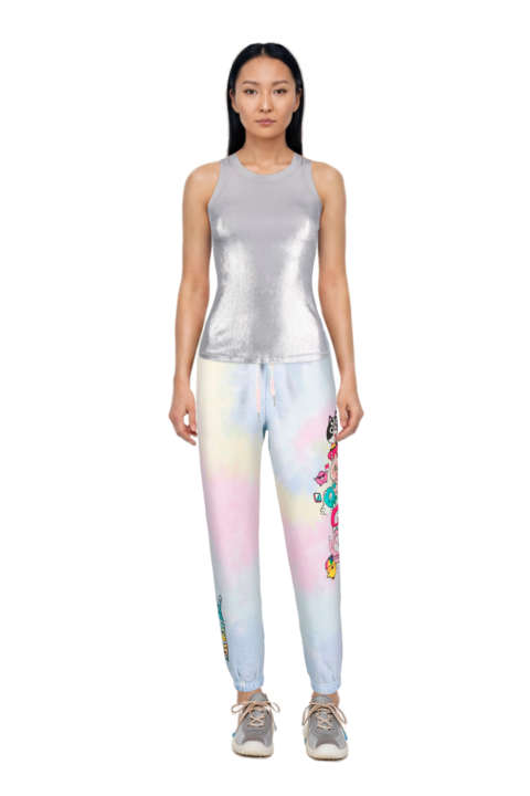 Outfit bubble technical fabric and suede sneakers and pinko top