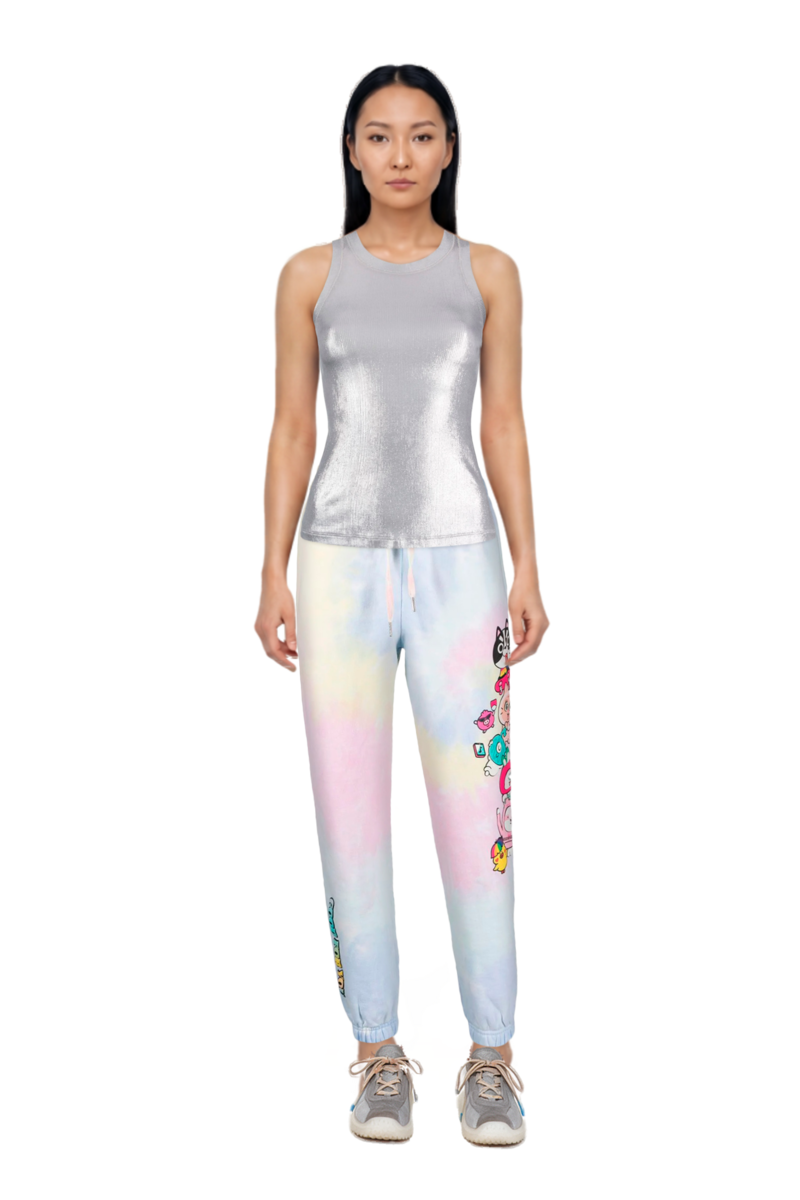 Outfit bubble technical fabric and suede sneakers and pinko top