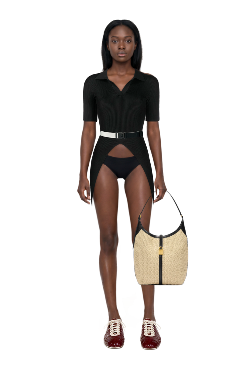 Outfit siena raffia tote bag and leren leather ballerina sneakers