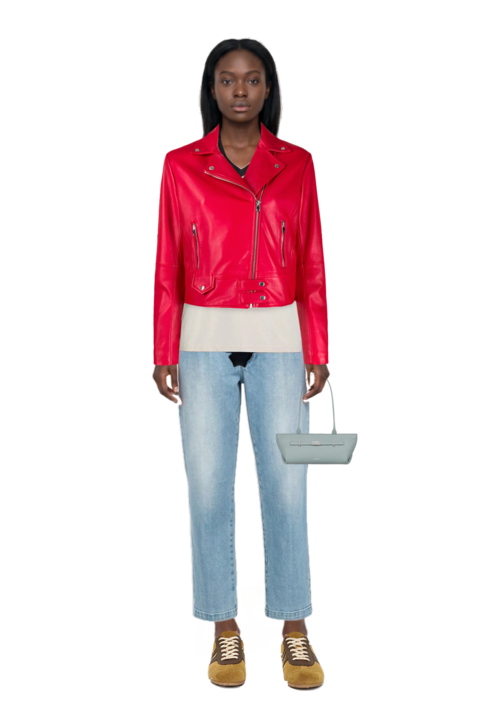 Outfit embroidered-patch panelled t-shirt and new york grained leather shoulder bag